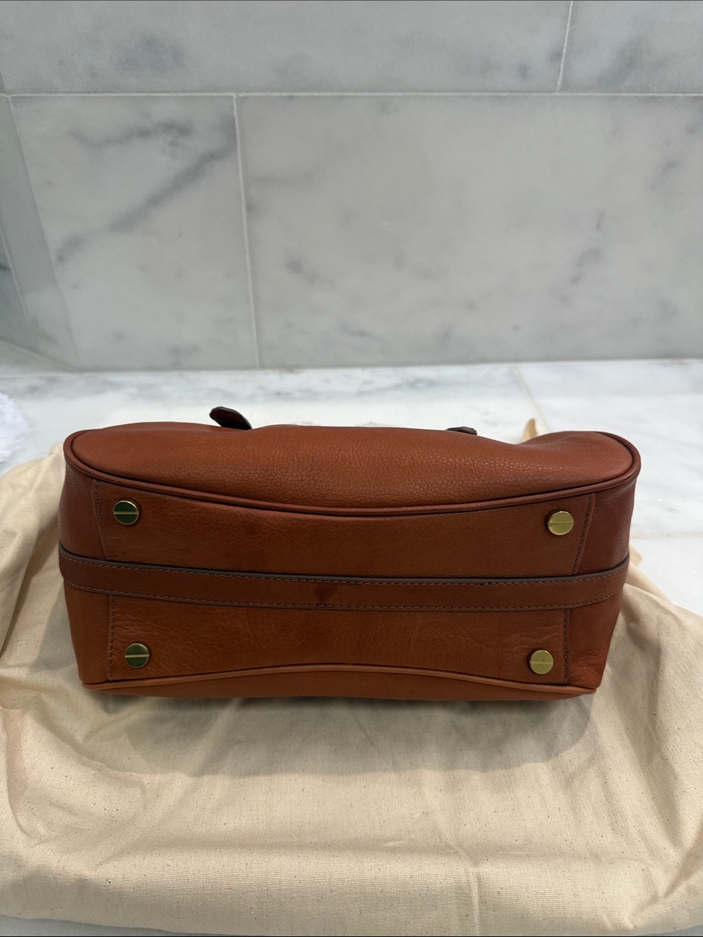 J. Crew Cognac Leather Satchel with Gold-Tone Hardware - Picture 3 of 5